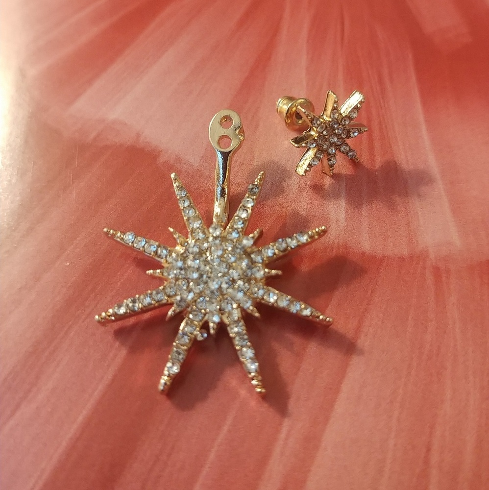 NEW β΄ Starburst Gold Pave Crystal Earring Jacket - Picture 3 of 7